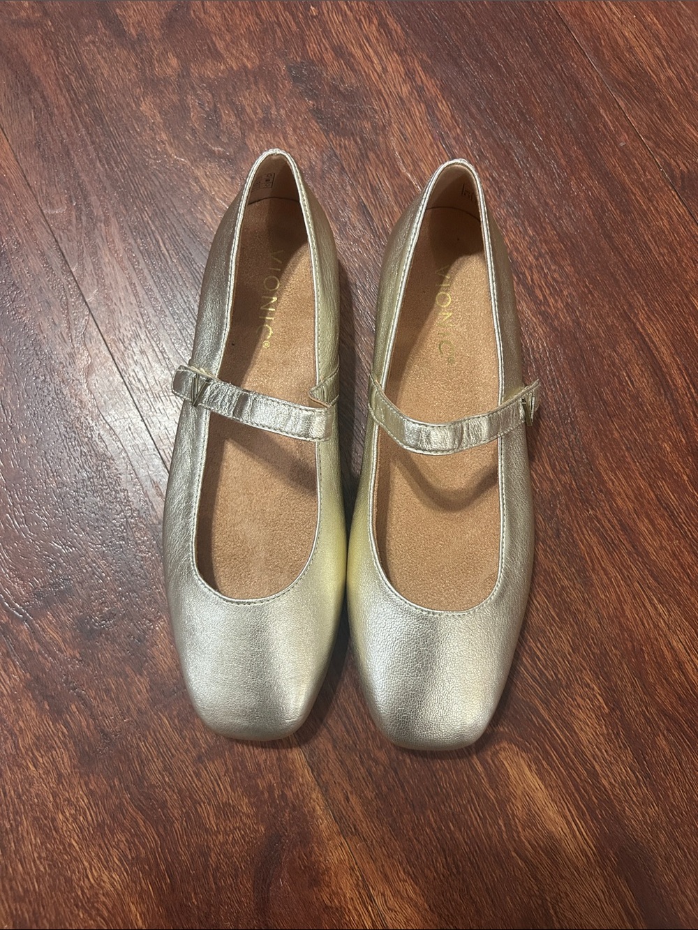 Vionic Metallic Gold Mary Jane Flats